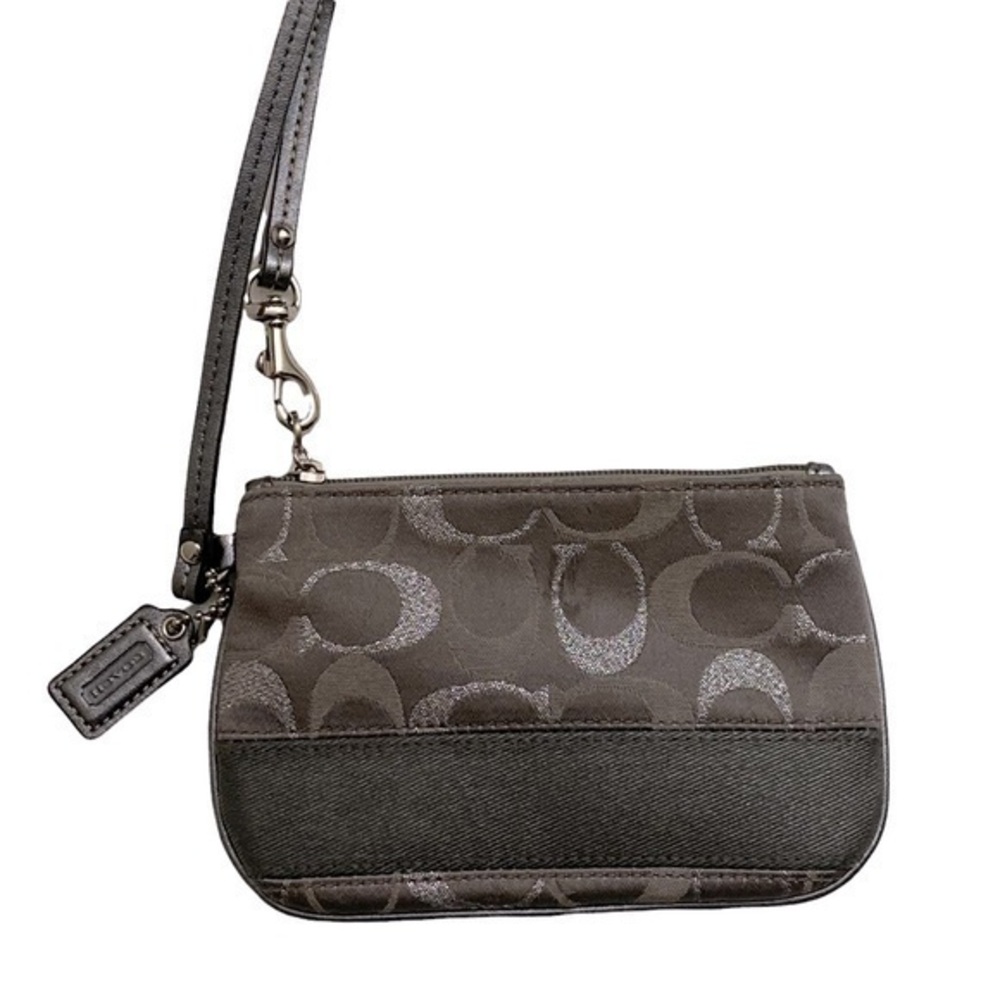 Coach signature legacy striped silver gray wristlet bag